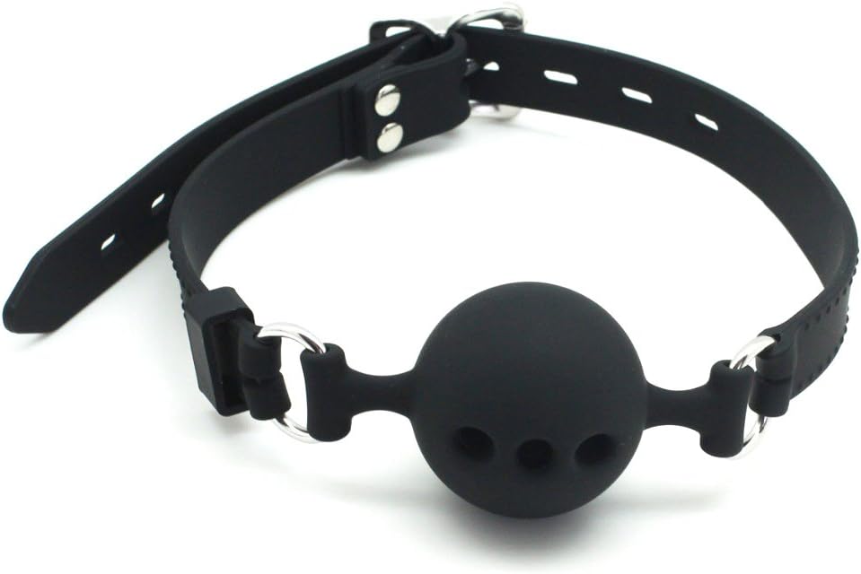 Mouth Ball Gag Black - Silicone Ball Gag for Sex with 3 Holes (4.5cm)
