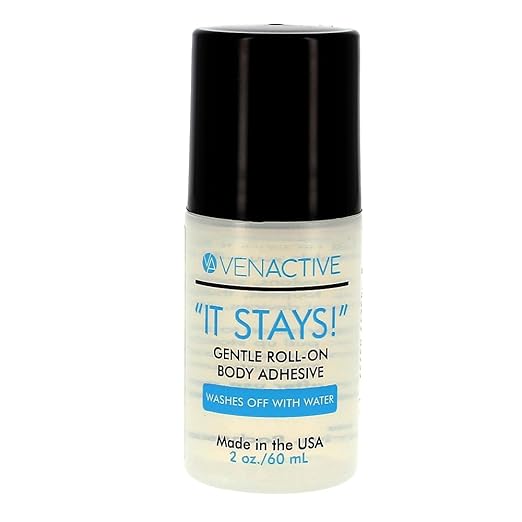 It Stays Body Glue - Gentle Roll-On Body Adhesive for Support Stockings, Armsleeves, Shoulder Straps, Bra Straps, Wigs, Costumes, Theatrical Makeup - 2 oz Roll-On