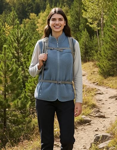 Pioneer Camp Ärmellose Damenweste mit Winddichtem Fleece – Reißverschluss-Taschen, Stehkragen für Outdoor(Teal Blue;L)