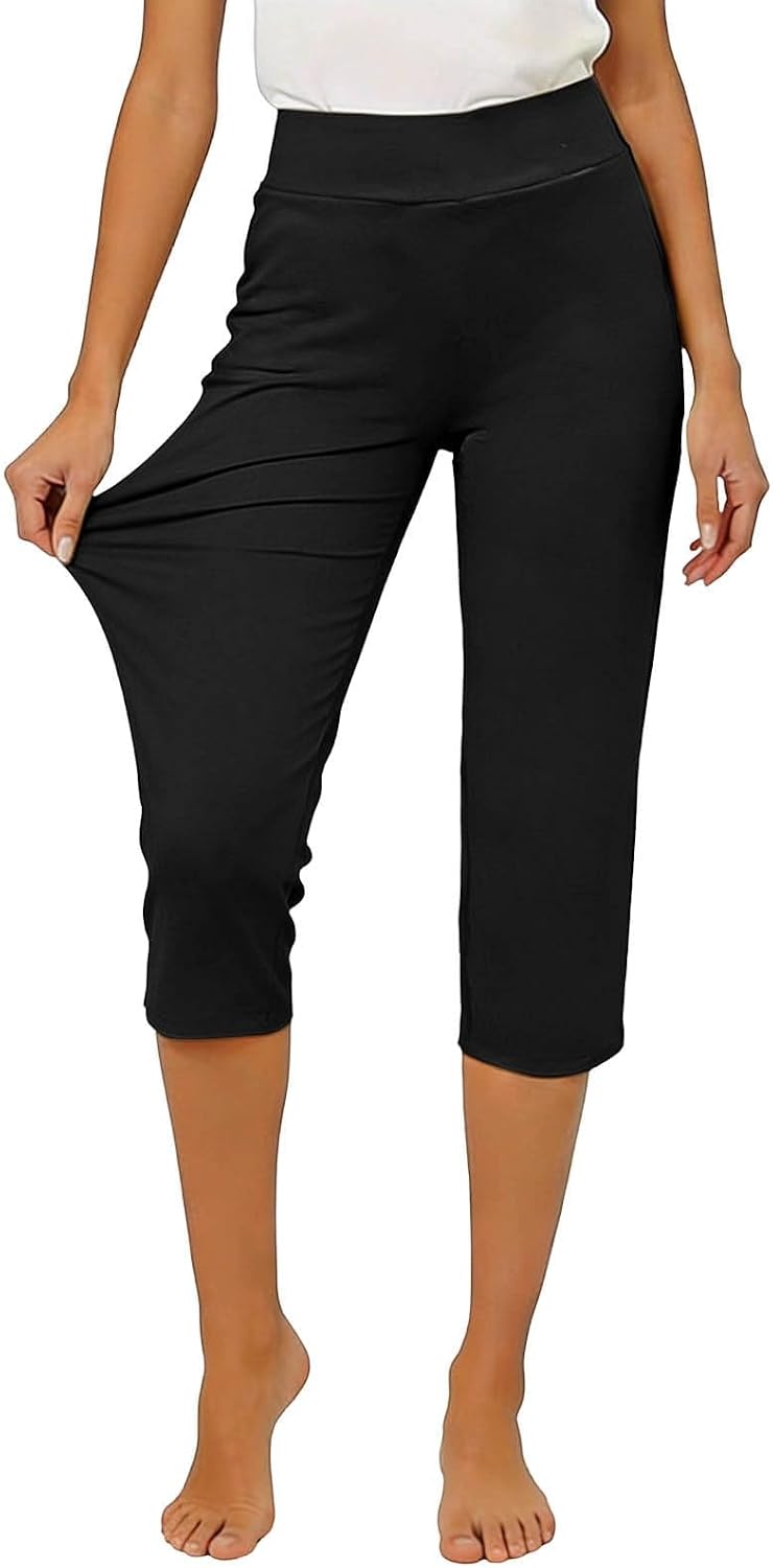Capri Pants for Women Dressy High Waisted Stretchy Pull On Capris Pant Straight Side Split Comfy Cropped Trousers
