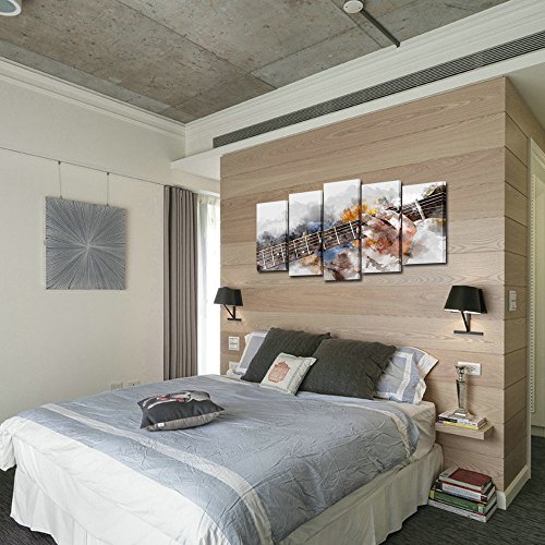Kreative Arts - Music Artistic Canvas Wall Art Guitar 5 Panel Watercolor Painting Picture Print On Canvas For Modern Home Decoration Ready To Hang (Medium Size 40X24Inch) #TOP2