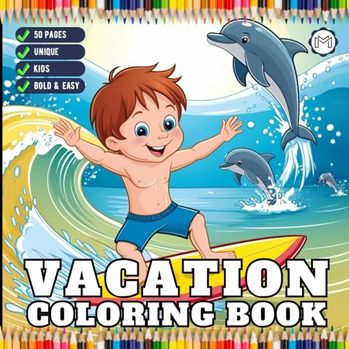 Summer Beach Vacation Coloring Activity Book Bold and Easy Vacation Travel Coloring Book for Kids Young Girls Boys Teens Youth 5