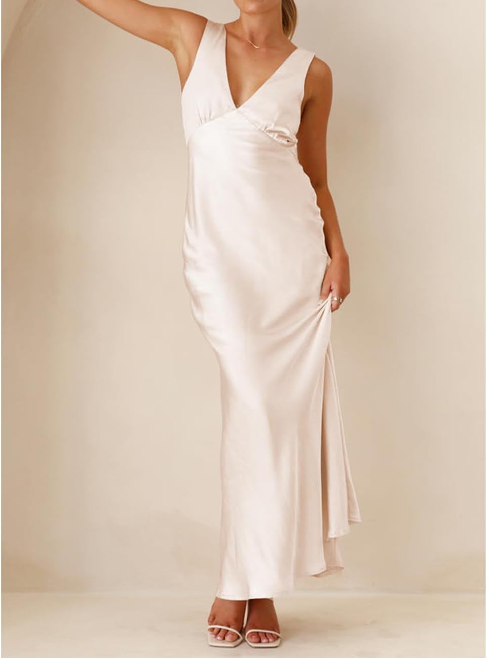 Satin V Neck Maxi Dress - Image 5