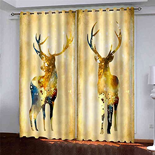 Rideau occultant à oeillets pour salon d'enfants et chambre à coucher - Motif wapiti 300x270