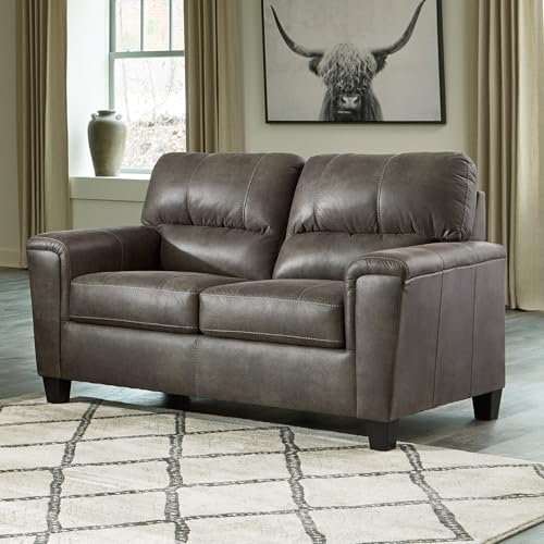 Image of Signature Design by Ashley Navi Faux Leather Modern Loveseat, Gray