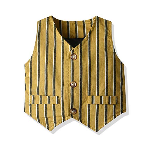 Joycebaby Baby Boy Gentleman Formal Suit Toddler Striped Button Down Dress Shirt+Vest+Pant Outfits Sets(70/6-12 Months, Yellow) #TOP3