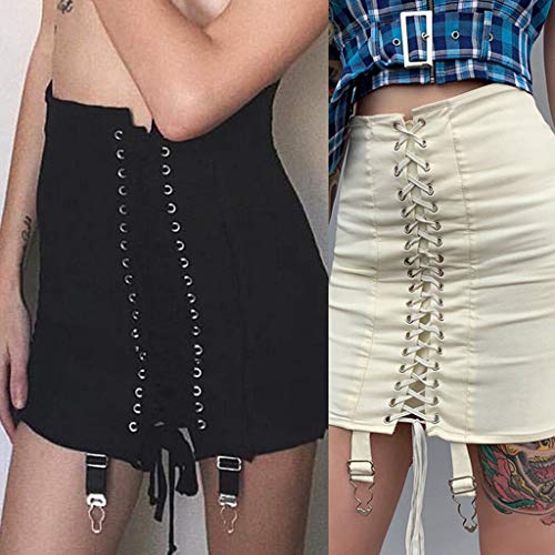 MAOSUO Mini saia lápis feminina de cintura alta com cadarço cruzado na frente, colado ao corpo, com