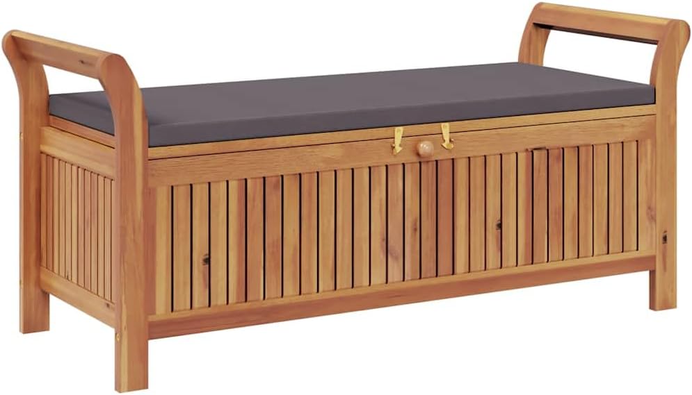 vidaXL Garden Storage Bench Wood with Dark Grey Cushion