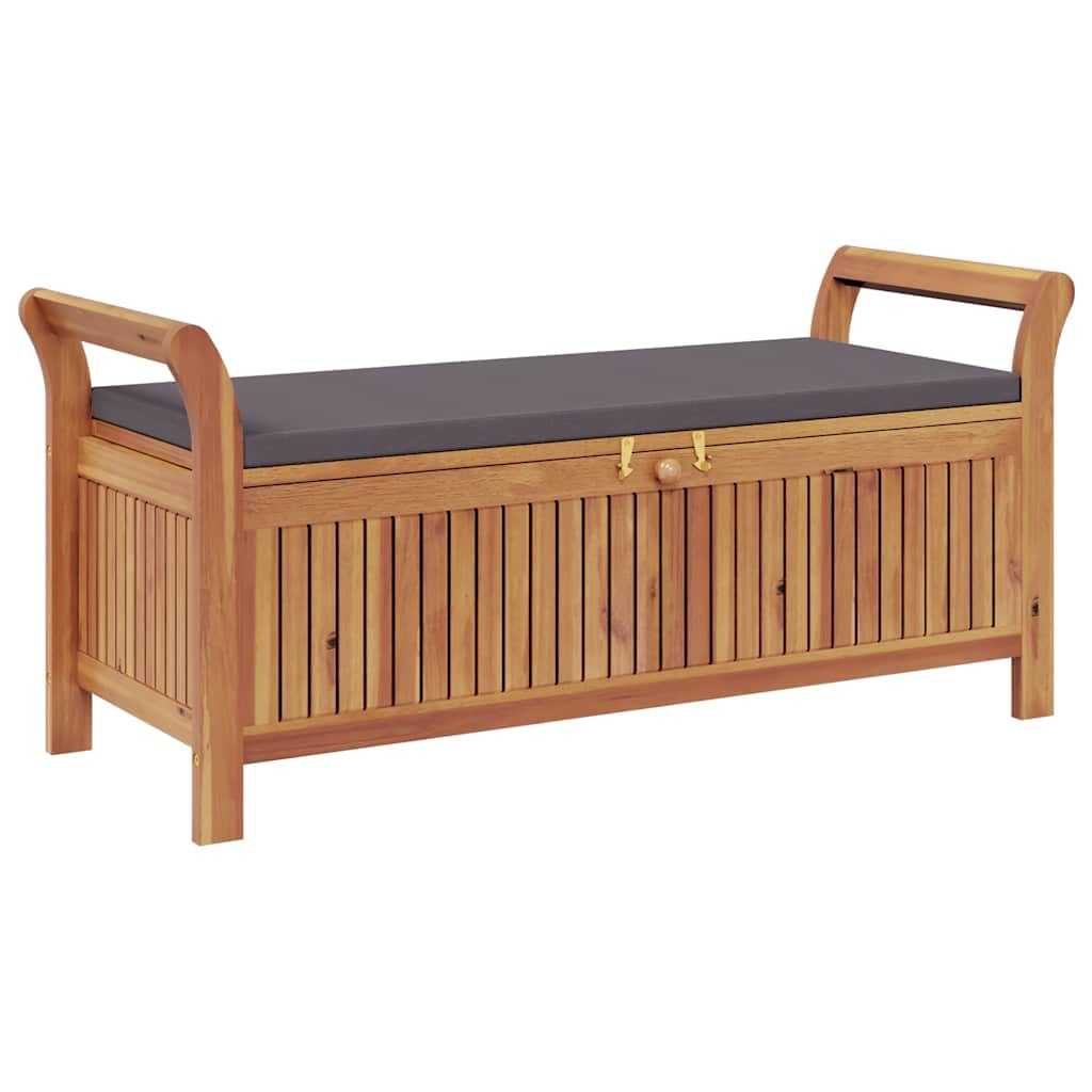Banc de rangement de jardin en bois d'acacia massif gris de 126cm de longueur avec coffre