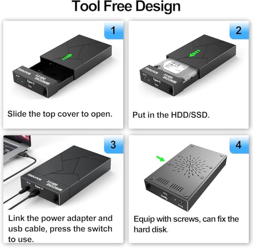Image of Sounce Type C Hard Drive Enclosure, External Hard Drive Docking Station for 3.5 /2.5 Inch SATA Hard Drives /SSD with 16 TB+, Tool-Free HDD Enclosure 12V /2A Power Supply UASP (Black)