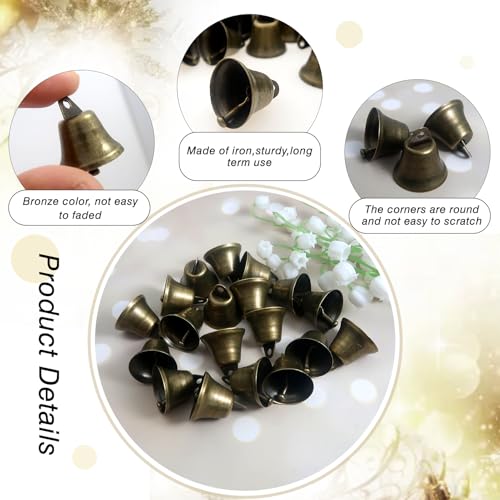 TOAOB 20 Stück Bronze Glöckchen zum Basteln Vintage Glocken 22 mm Metallglöckchen Mit 1 Rollen Hanfseil für Windspiele Machen Handwerk Urlaubsdekoration Weihnachtsglocken Haustierglocken