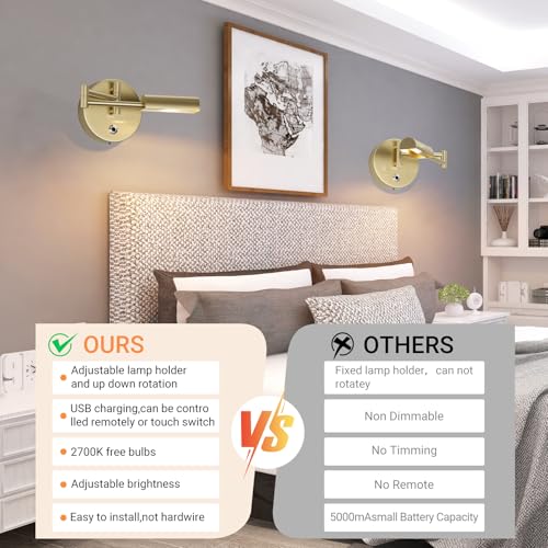 Image of Tipace Battery Operated Wall Sconce,No Wired Rechargeable Wall Lamp 180Rotate with Remote Control,Warm Light Cordless Wall Light Fixtures for Bathroom Hallway Kitchen,Black(Bulb Included)