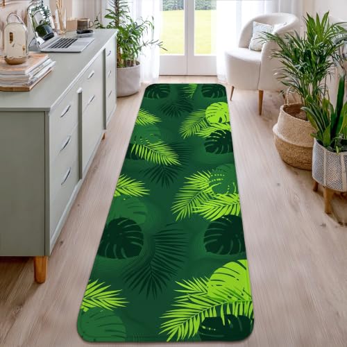 Alfombra de pasillo de hojas de palmera moderna verde rectangular 6
