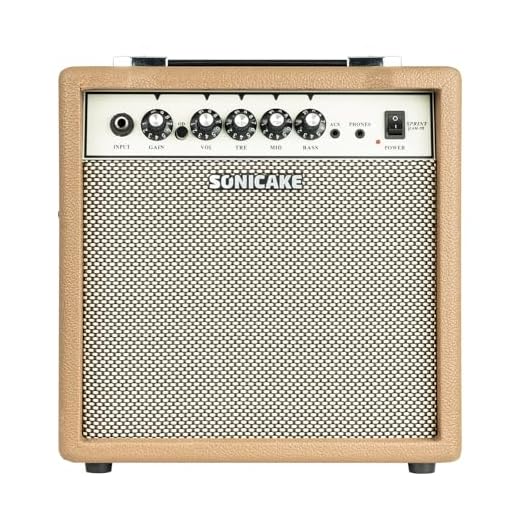 SONICAKE Amplificador de Guitarra Eléctrica 15W Doble Canal con Salida para Auriculares EQ de 3 Bandas Entrada AUX Diseño Compacto y Portátil para Práctica Sprint
