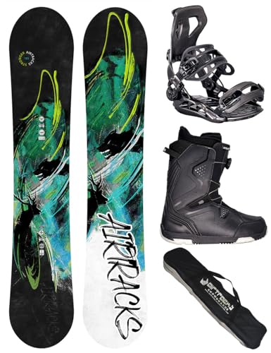 Airtracks Snowboard-Set Herren Snowboard Wide Stronger Freestyle Freeride 163 - Snowboard Bindung Master - Softboots Strong ATOP 46 - SB Bag