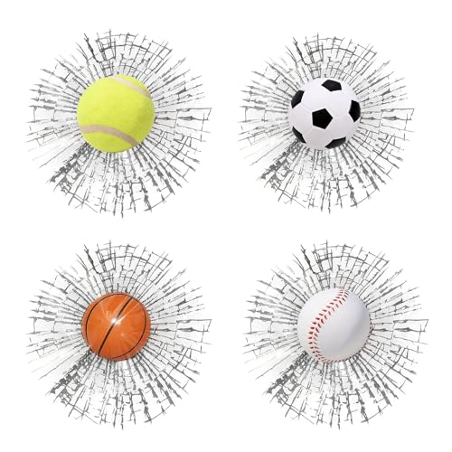 3D Prank Broken Glass Car Decal with Sports Balls