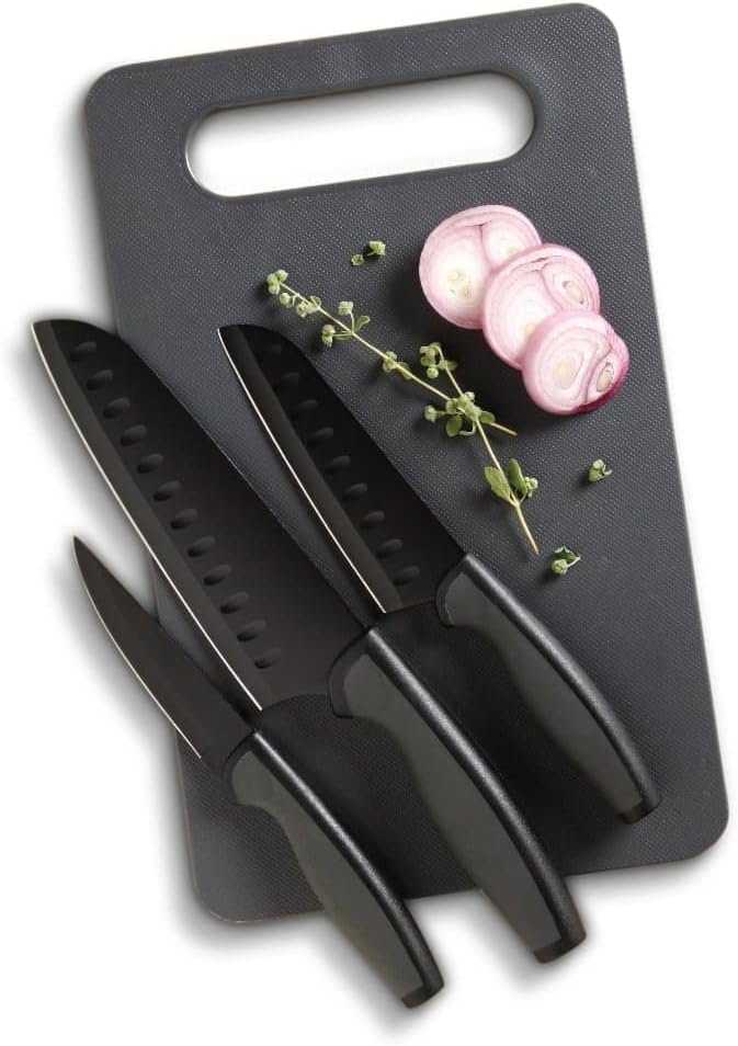 Oster Slice Craft 4 Piece Cutlery Knife Set with Cutting Board in Black
