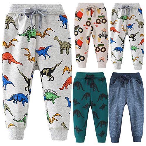 Boy's Pants Dinosaur Car Animal Print - Drawstring Elastic Sweatpants