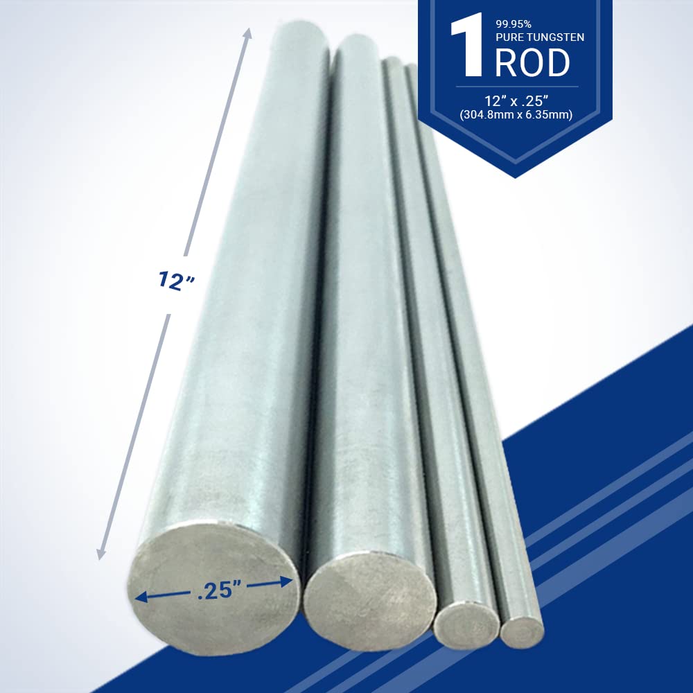 99.95% Pure Tungsten Rod - 0.2500" Diameter x 12.0" Length