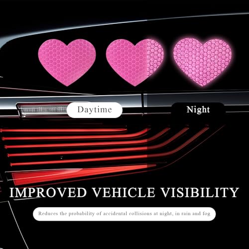 Image of 10PCS Vinyl Decal for Cars, High Intensity Reflective Sticker Night Safety Sign Bumper Decals, Waterproof Grid Vinyl Stickers Scratch Cover for Auto Window Laptop (Heart, Pink)