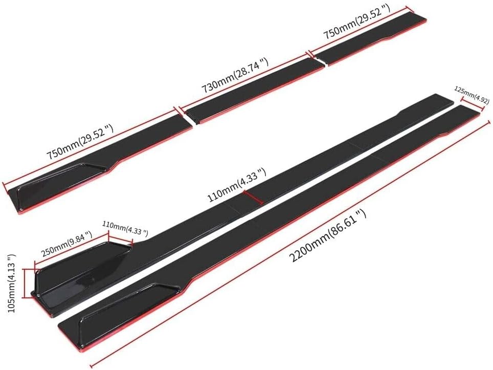 Black & Red Universal 69" - 73" Adjustable Car Front Bumper Lip Splitter Chin Spoiler Body Kit with 86.6" Side Skirt Extension Rocker Panel and Rear Bumper Lip Diffuser Compatible Most Vehicle