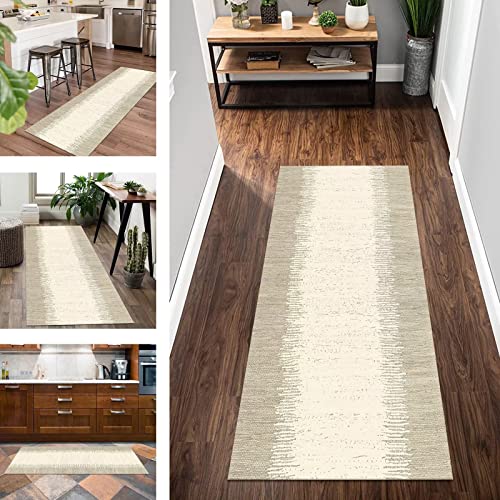 Gångmatta, halkfri, kökslöpare, beige, abstrakt 3D-korridor, matta, tvättbar, 80 x 400 cm, modern lång löpare, matta för sovrum, barnrum, vardagsrum