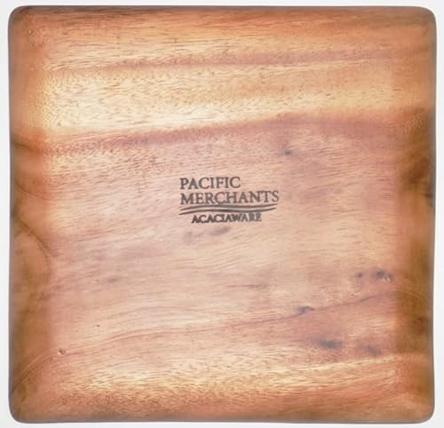 Pacific Merchants Acacia Wood Plate 12" Square Charcuterie, Appetizer And Cheese Plate, Set Of 4, Sustainable, Hand Made, Small Acacia Wood Serving Tray #TOP7