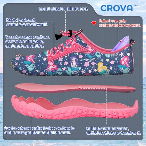 Crova Dziecięce buty do wody, dla chłopców i dziewczynek, buty plażowe, do pływania, na basen, antypoślizgowe, Przytulna syrenka, 33 EU