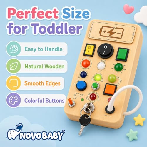 Image of Busy Board for Toddlers | Montessori Toy with Switches, Buttons & Activities | Portable Wooden Busy House | Educational Toy for Baby Boys & Girls Age 2 3