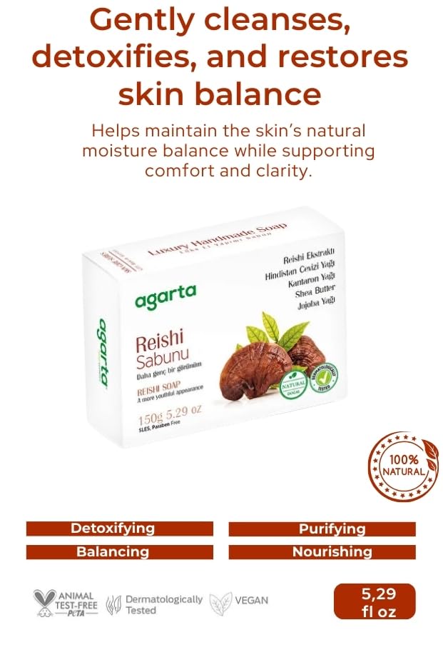 Natural Reishi Soap Bar – Gentle Cleansing for Refreshed, Smooth & Balanced-Looking Skin, Botanical Daily Care, Handmade Formula – 5.29 oz - Image 2