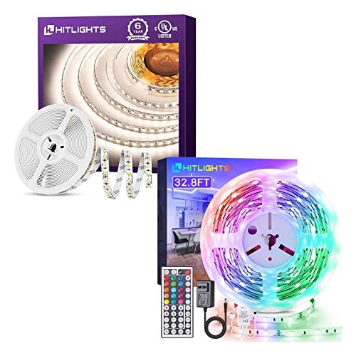 HitLights 4000K 900 LEDs Neutral White LED Strip Lights Premium High Density 24.6 Feet +32.8FT LED Strip Lights, RGB 5050 Color Changing LED Tape Light with Remote, UL-Listed HitLights 4000K 900 LEDs Neutral White LED Strip Lights Premium High Density 24.6 Feet +32.8FT LED Strip Lights, RGB 5050 Color Changing LED Tape Light with Remote, UL-Listed