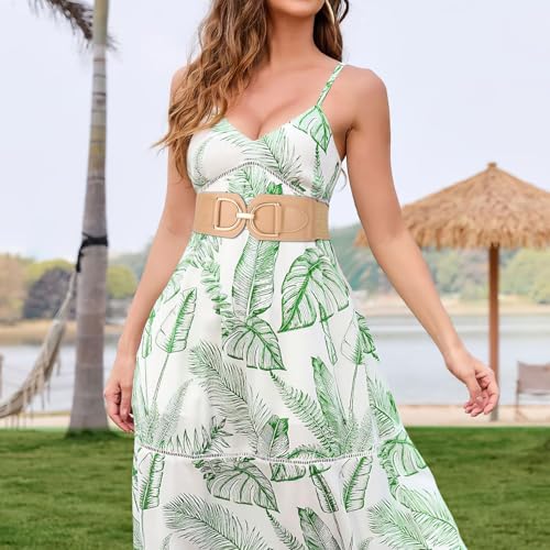 VONMELLI Straw Woven Elastic Belt for Women Dress, Stretchy Boho Rattan Braided Belt Wide Raffia Waist Belts4