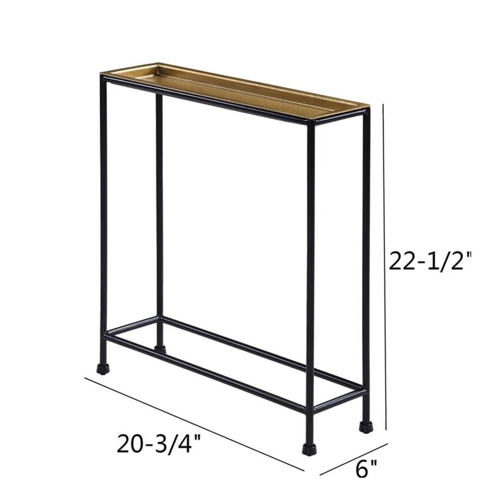 Antique Brass Side Table, Removable Tray Top with Textured Metal Look, Slender Rectangle Design, Space-Saving Accent for Living Room