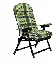 Reclining Chair with Extension Footrest, Green Stripes, Backrest 6 Positions, Cushion 7 cm, Padded Armrests, Folding Iron Frame, 176 x 60 x 30 cm