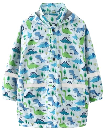 Cromoncent Boys Rain Jackets Cartoon Pattern Waterproof Hooded Outdoor Raincoats Windbreaker for Kids, 2-8 Years