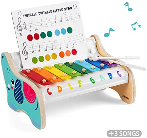 TOP BRIGHT Wooden Xylophone for Kids, Baby Musical Instrument Toy with 2 Xylophone Mallets and 3 Musical Cards, Holiday Birthday Gift for 18 Month Old Boys Girls Toddlers