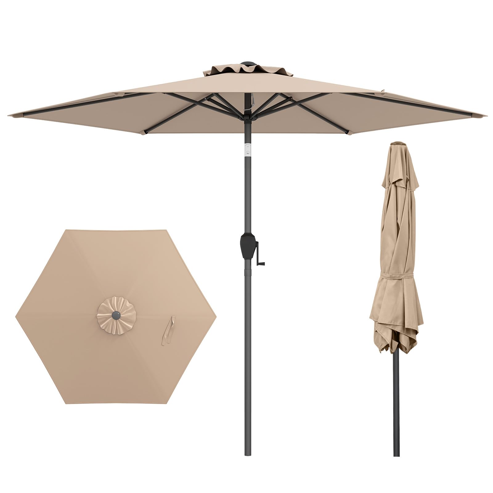 COSTWAY Ombrellone Doppio da Giardino 450 x 260 cm, con 48 Luci LED e Base, Ombrellone Rettangolare con Manovella, per Giardino Piscina Cortile (Beige