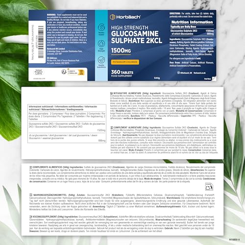 Glucosamina Solfato 1500 Mg 2Kcl | 360 Compresse | Integratore Alimentare Ad Alto Dosaggio | Glucosamine Sulphate Supplement | By Horbaach - 4