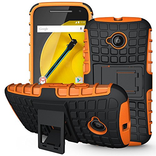 Sophmy Moto E (2nd Gen) Case, Hybrid Dual Layer Armor Protective Case Cover with Kickstand for Motorola Moto E (2nd Generation / 2015 Release) (Orange)