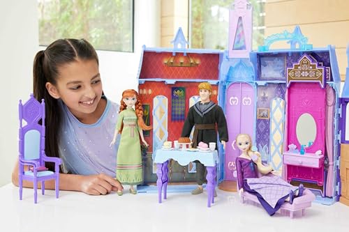 Image of Mattel Disney Frozen Dolls & Doll House, Ultimate Arendelle Adventure Portable Castle (2+ ft) with 3 Fashion Dolls, Olaf Figure & 25+ Accessories