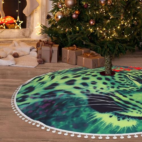 Jupe de sapin de Noël douce imprimé léopard vert chic 76cm