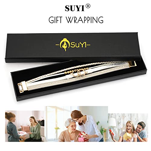 Suyi Leather Bracelet For Women Multilayer Wrap Bracelet Boho Birthday Gift Circle Silver #TOP6