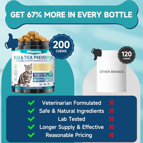 Woyamay Flea and Tick Prevention for Cats, Chewable Flea Treatment for Cats | Natural Cat Flea and Tick Treatment Chews, Daily Oral Cat Flea Treatment, Flea Prevention for Cats, Chicken Flavor, 200 Chews - Image 6