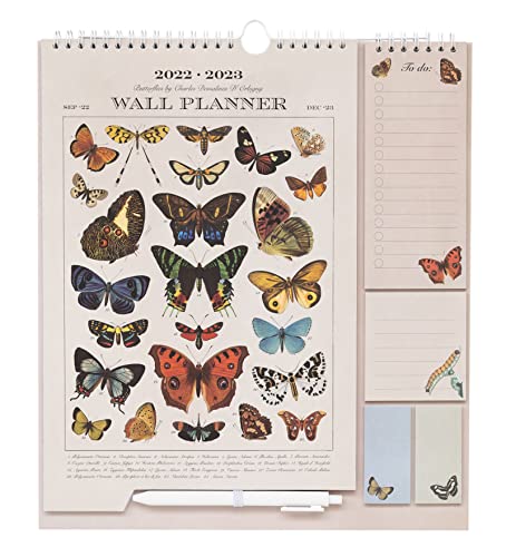 Grupo Erik Calendario 2023 pared Mariposas by Charles Dessalines con notas adhesivas y bolígrafo-Calendario mensual planificador-Calendario familiar-Calendario pared 2023-Planificador mensual