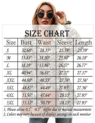 Womens Casual Floral Print Puff Long Sleeve Tunic Pleated Waist Flowy Tops Smocked Cuff V Neck Shirts Blouses, M #TOP5