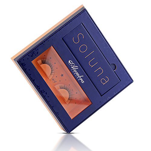 Soluna Reusable Luxury False Eyelashes Pack by Alumbra Lashes | 100% Handmade, Soft & Natural Looking Black Fake Strip Lashes with Rose Gold Tweezer & Decorative Box | Non-Magnetic | 2 Pairs