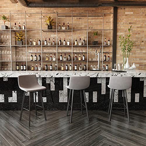 Flash Furniture Caleb Modern Commercial Barstools With Footrests - Gray Leathersoft -30 Inch - Black Matte Iron Frame - Armless - Set Of 2 #TOP4