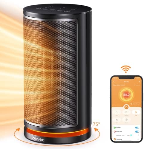 Govee Smart Space Heater, 1500W Fast Heating WiFi Small Heater with Thermostat, Quiet Portable Electric Ceramic Heater with RGB Night Light for Office, Living Room, Indoors, App & Voice Control
