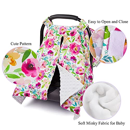 Mhjy Car Seat Covers For Babies, Soft Baby Car Seat Cover Carseat Canopy Cover For Baby Girls Boy,Floral-Fuchsia #TOP2