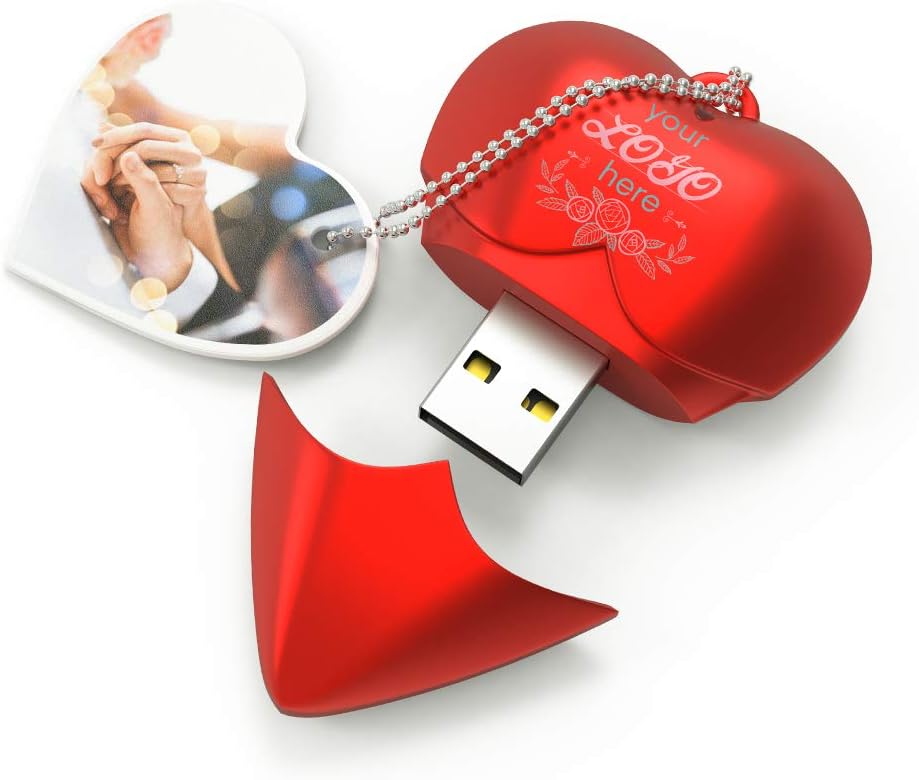Customized Heart Shape USB Flash Drive Custom Wedding Thumb Drive with Photo and Gift Box 8GB USB3.0 25PACK